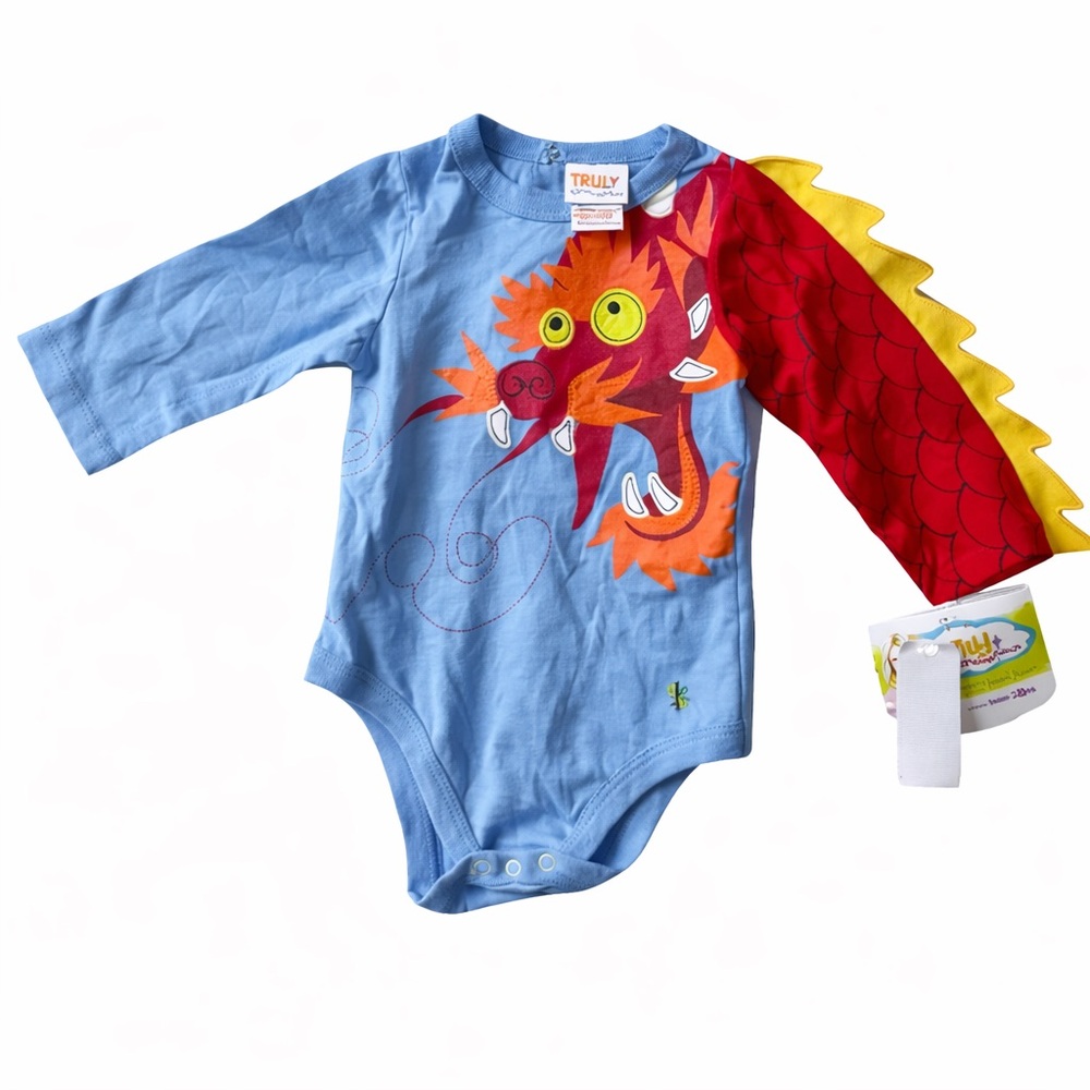 TRULY Dragon-Themed Kids Bodysuit - Blue and Red
